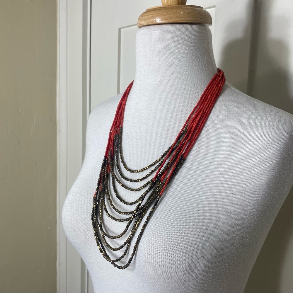 🎉LAST CALL🎉 Chico's Multi Layered Beaded Red Brass Necklace